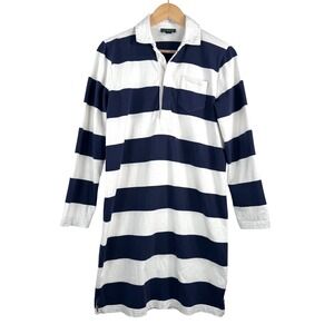 J.Crew Always Navy White Striped Rugby Polo Shirt Dress academia 90s sz S‎